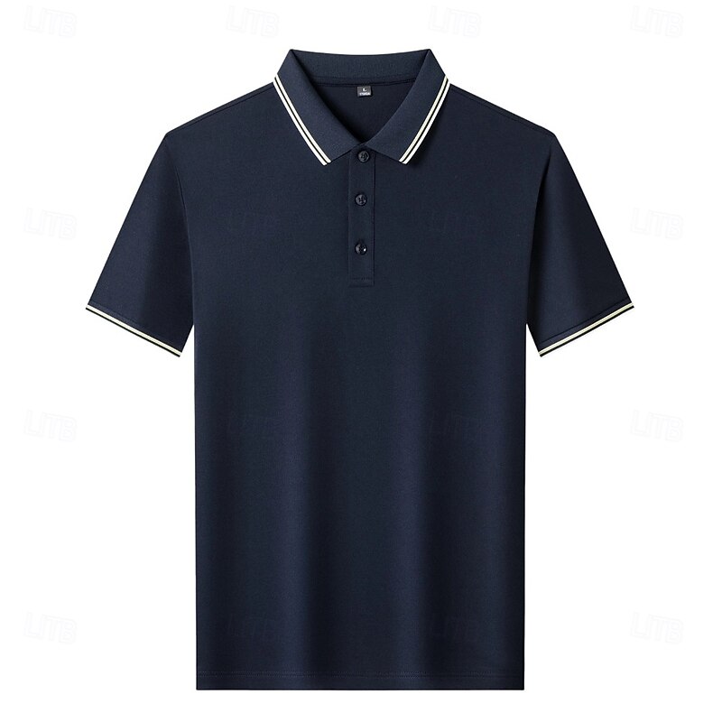 Men's Polo Work Business Lapel Short Sleeve Basic Comfortable Solid Color Color Block Buttons Summer Regular Fit Black White Dark Navy Orange Green ash-colored Polo2