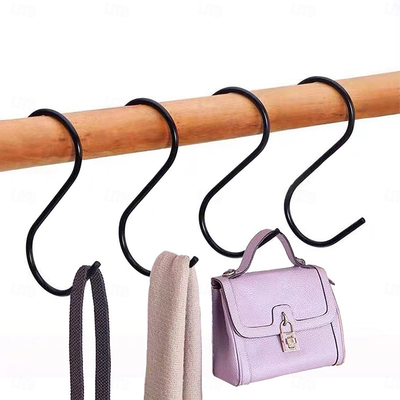 10PCS Stainless Steel S-Shaped Hooks, Multifunctional Kitchen and Bathroom Hooks, Portable Crossbar Hangers for Clothing, Bags, Wardrobe Storage