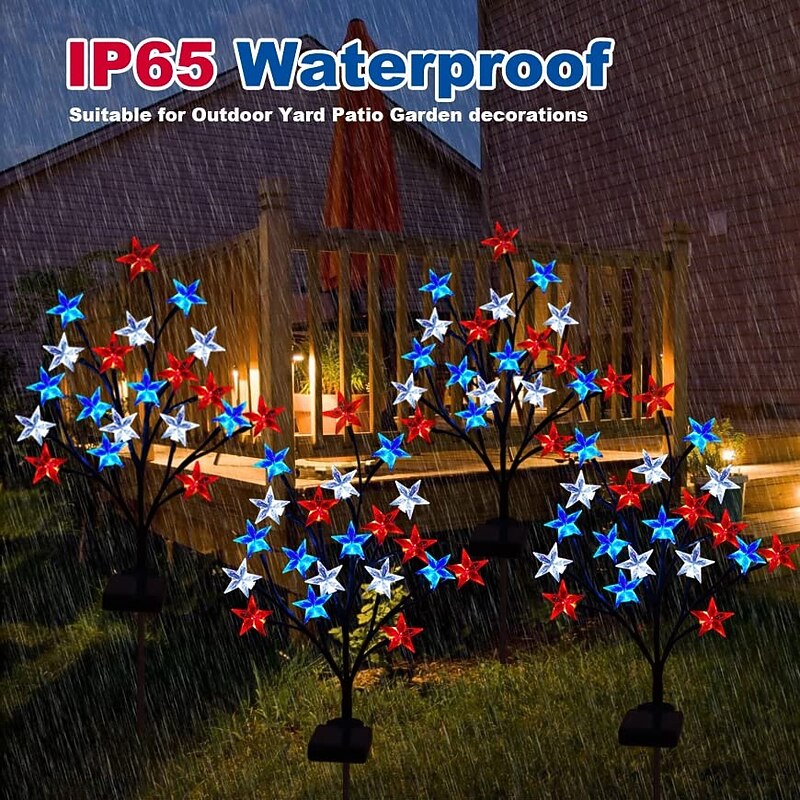 1 Pc Outdoor Waterproof Solar July 4th Memorial Day Independence Day Red, White, Blue Pentagram Ground Insertion Light Courtyard Garden Path Lawn Tomb Decoration Light2