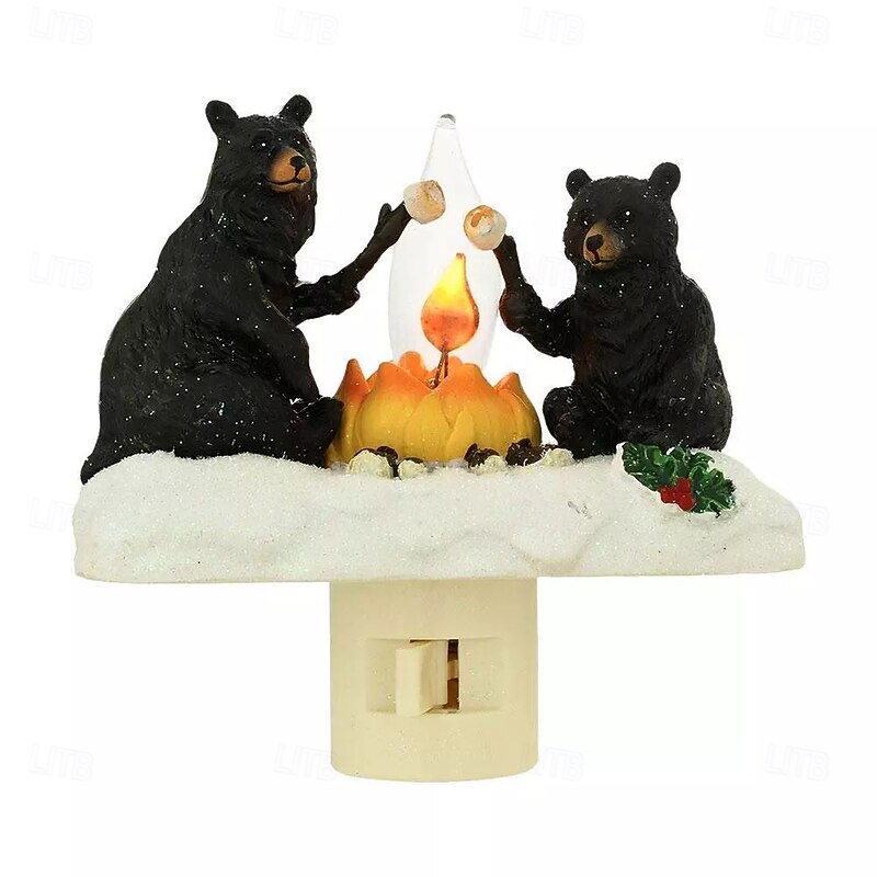 Plug in Night Light, Features 2 Bears Roasting Marsh Mellows Around a Flickering Flame Camp Fire, 4.5-Inch2