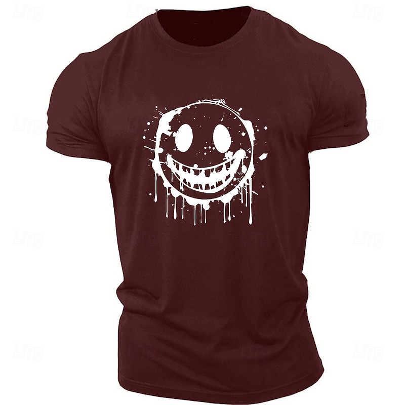 Men's Graphic T-Shirt Short Sleeve Edgy Creepy Smiley Face Paint Splatter Design4