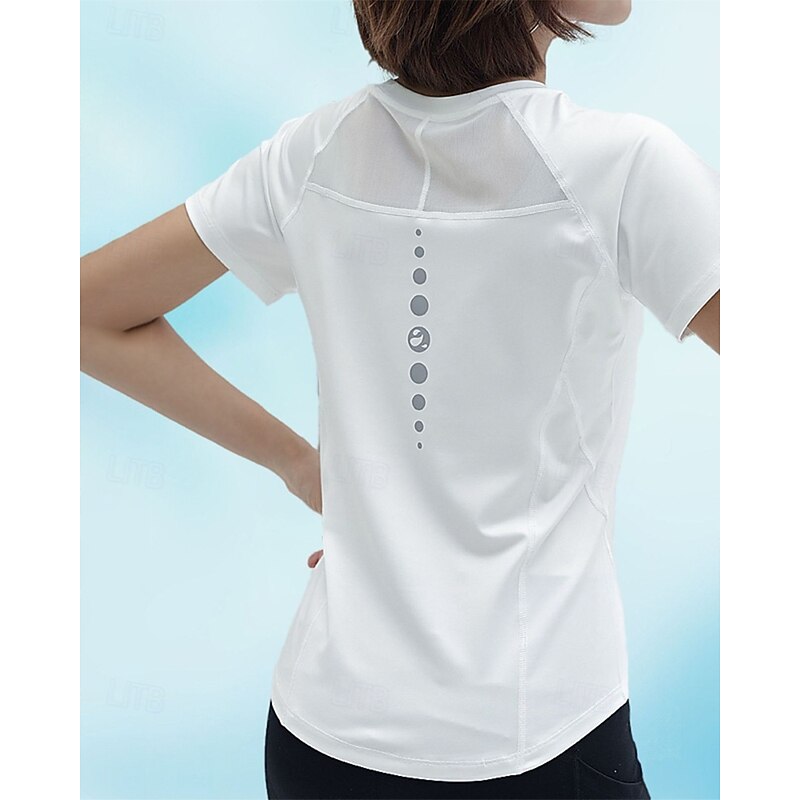 Women's Solid Colored Sport Shirt Tennis Shirt Tennis Top Short Sleeve Mesh Reflective Trim Moisture Wicking Tennis Golf Jogging Round Black White Light Green Tennis Clothing