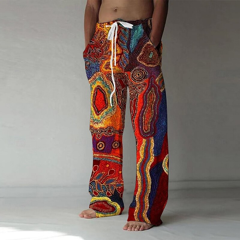 Men's Marble Abstract Liquid Art Trousers Baggy Pants Casual Pants Mid Waist Casual Outdoor Vacation Side Pockets Wide Leg Elastic Drawstring Waist Summer Spring 3D Print Black White Red3