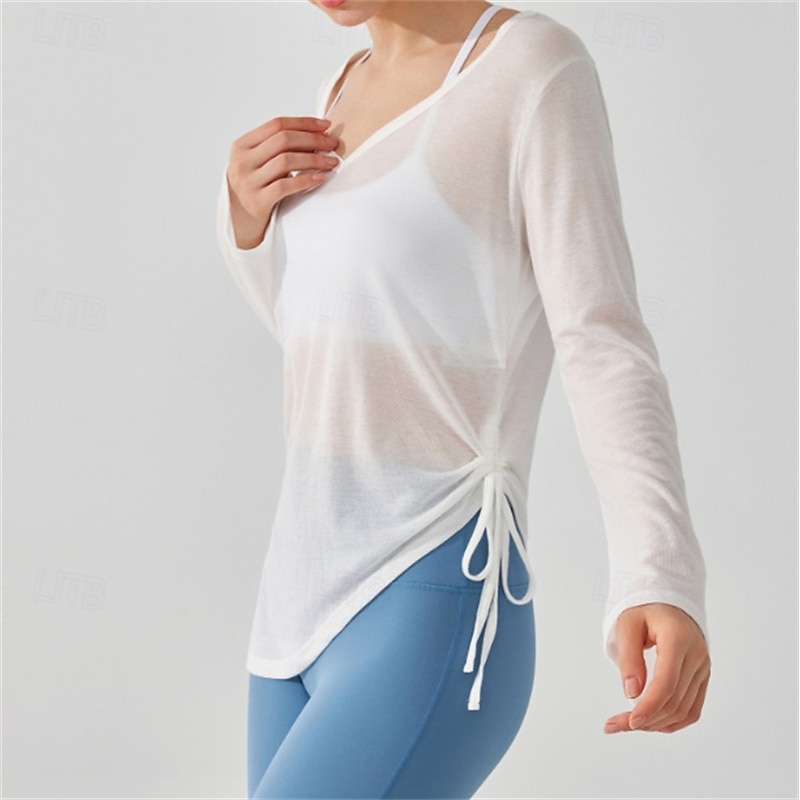 Women's Solid Colored Sport Shirt Tennis Shirt Tennis Top Drawstring Seamless Breathable Tennis Golf Pickleball V Neck White Pink Purple Tennis Clothing3