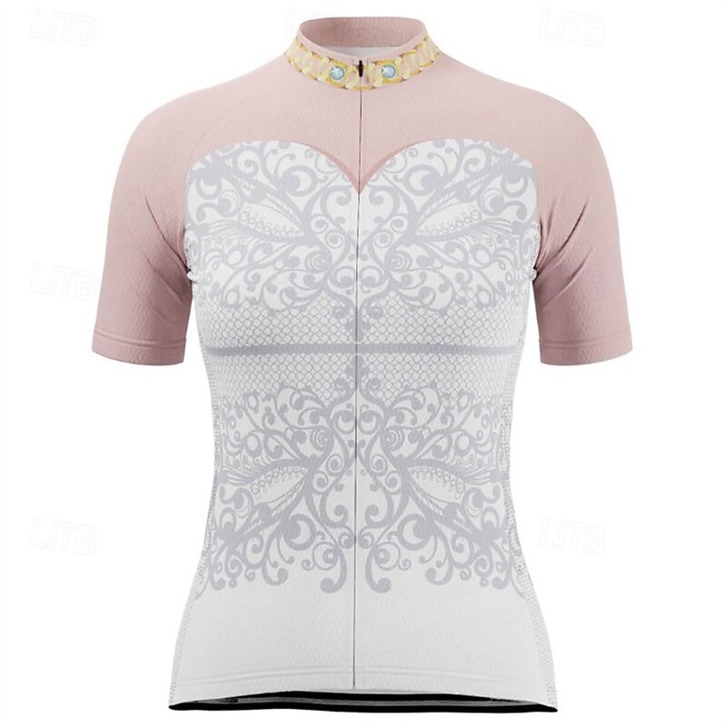 Women's Cycling Jersey Patterned Short Sleeve Bike Tee Tshirt Jersey Top with 3 Rear Pockets Mountain Bike MTB Road Bike Cycling Quick Dry Reflective Strips Moisture Wicking Breathable Sports Pink