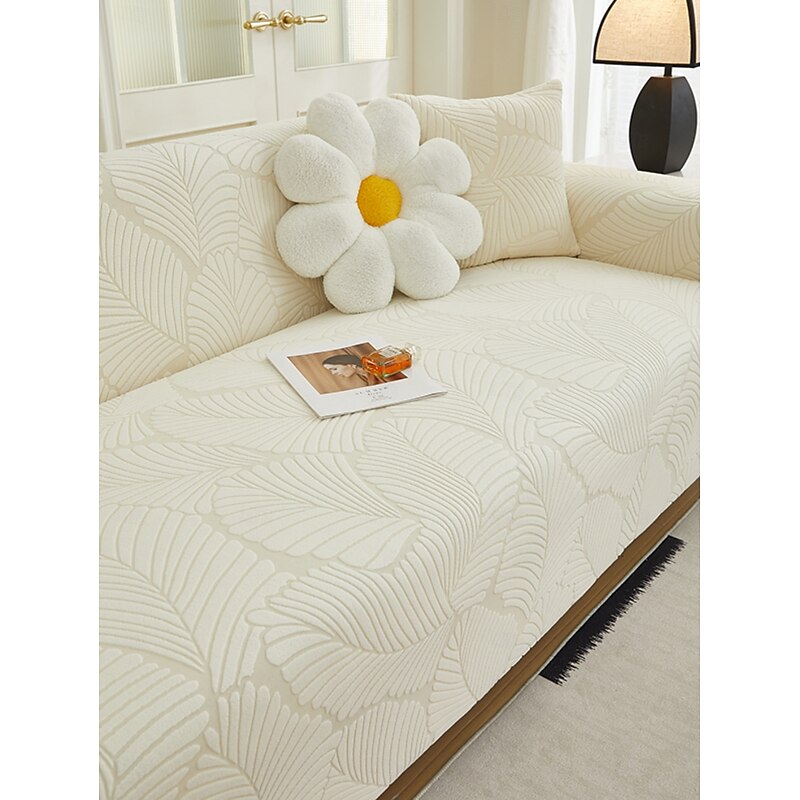 1 Full Season Carved Velvet Large Leaf Sofa Cover – Modern Minimalist Style, Pet-Friendly, Anti-Fouling, Anti-Slip, and Dustproof. Scratch-Resistant Protection for L-Shaped and 1/2/3/4-Seat Sofas. Stylish and Durable Furniture Cover3
