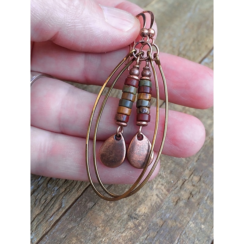 Women's boho chic earrings with colorful beads and gold oval design, Perfect for casual wear and summer festivals4