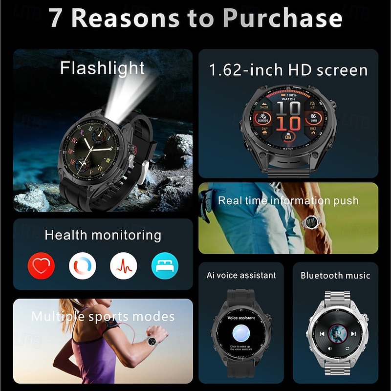 S8PRO Smart Watch with Bluetooth Calling 1.62" HD Screen Waterproof Fitness Tracker with Step Counter, Multi-Sport Modes, Voice Assistant, Message Push, NFC Compatible4