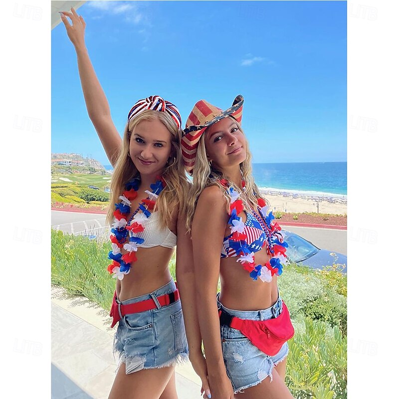 4 th of July Headband for Women Girls Fourth of July Knotted Headband Red White and Blue Sequin Beaded Patriotic Hairband American Flag USA Independence Day Head Band Hair Accessories Gifts2