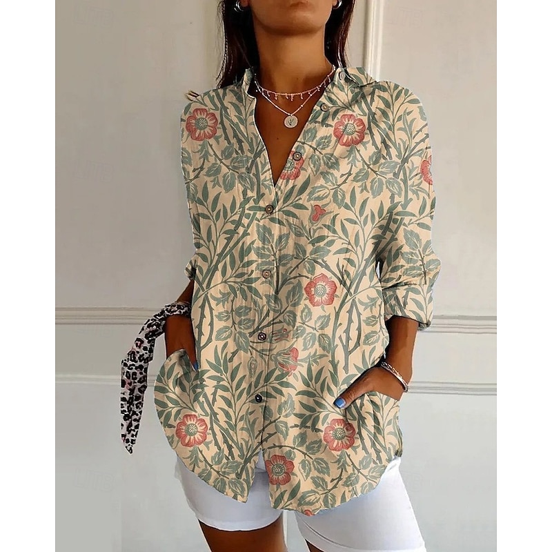 Women's Shirt Flower Daily Stylish Basic Half Sleeve V Neck Regular Tops Daily Holiday Print White Blue Beige Spring Fall2