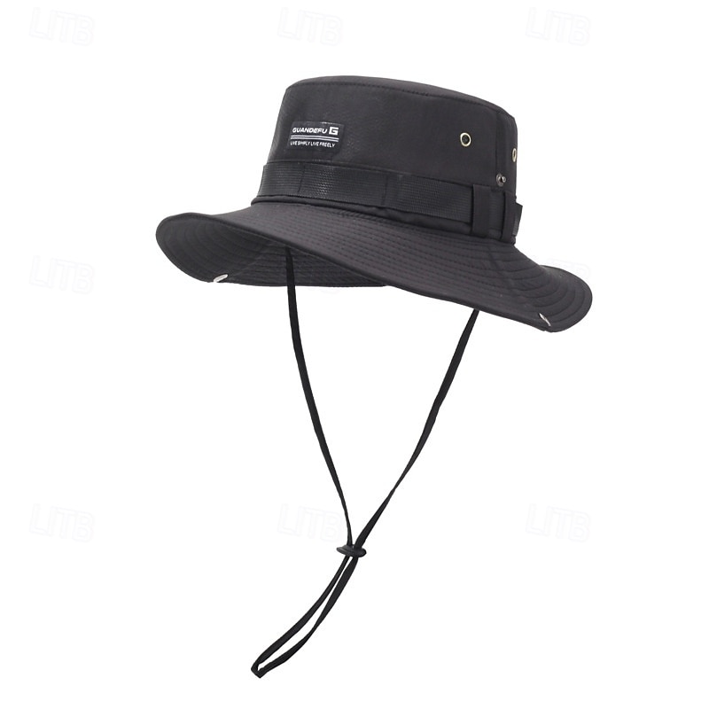 Men's Bucket Hat Sun Hat Black khaki Polyester Drawstring Fashion Casual Street Daily Plain Sunscreen Breathable2