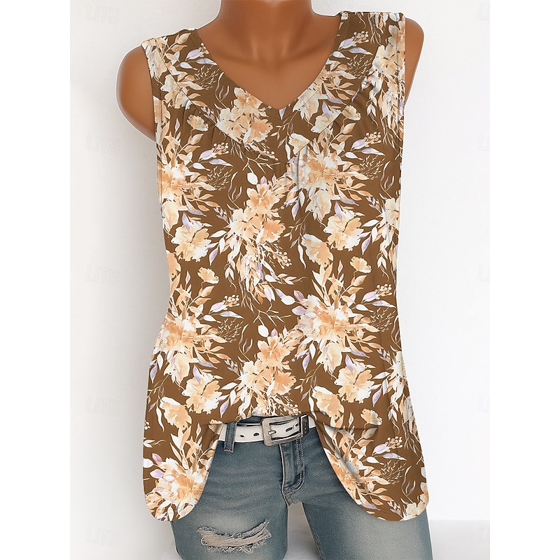Women's Camisole Tank Top Floral Graphic Vintage Tropical Stylish Sleeveless V Neck Long Tops Daily Print Yellow Navy Blue Purple Green Summer Spring4