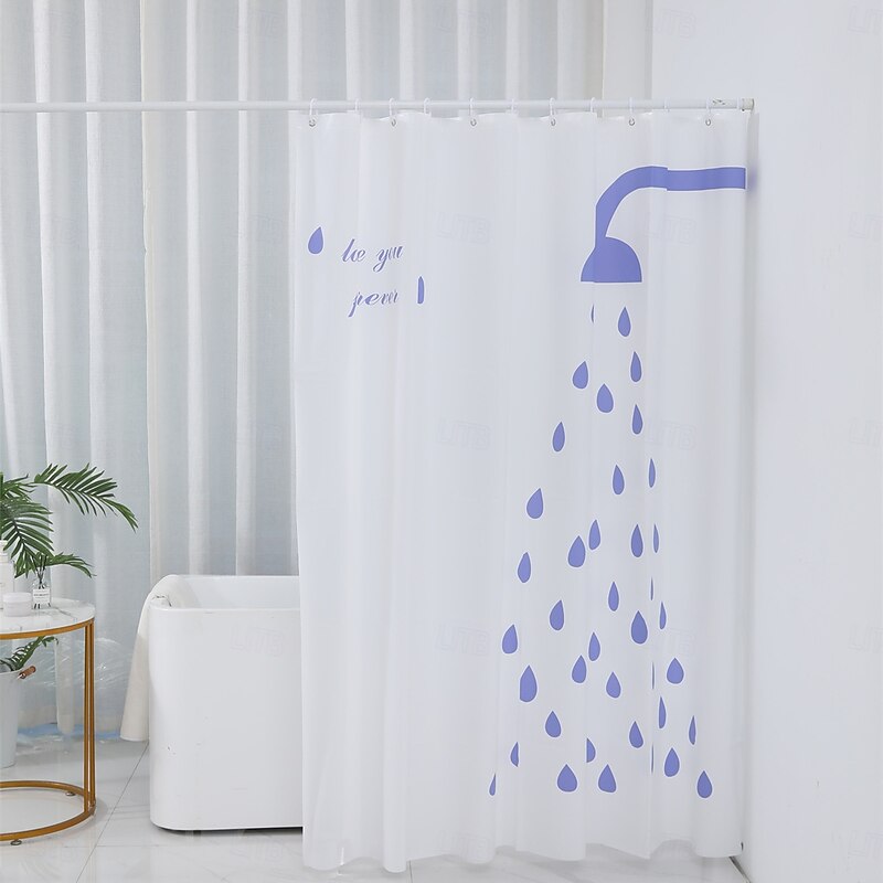 PEVA Shower Curtain Pattern Printed Bath Curtain Waterproof Mildew Proof, Including Hooks 180x180cm 70
