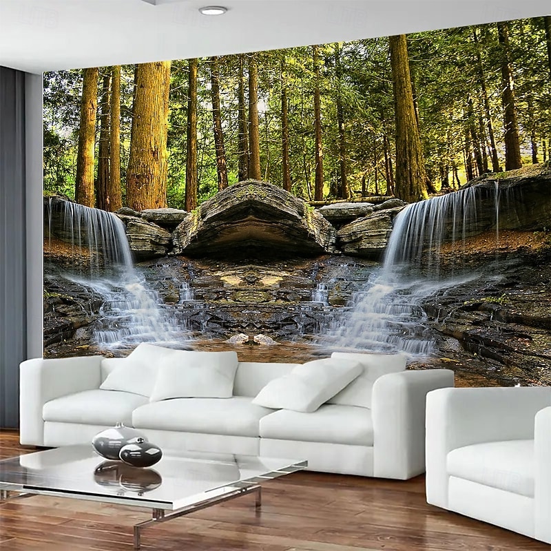 Forest Waterfall Landscape Hanging Tapestry Mural Art Large Tapestry Mural Decoration Photos Background Carpet Curtains Home Bedroom Living Room Decoration