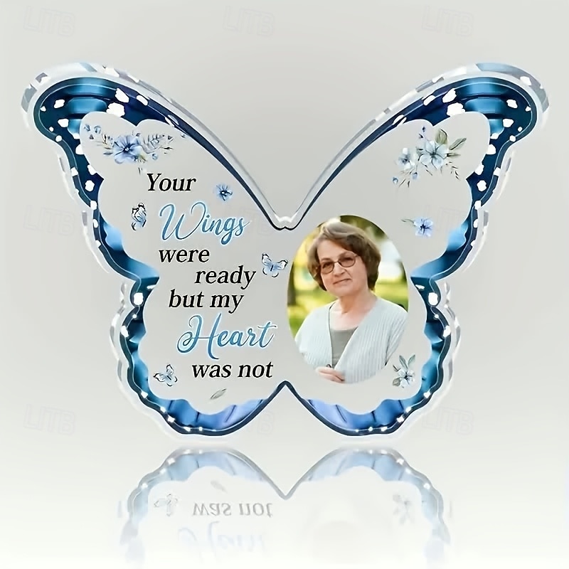 Personalized Butterfly Memorial Plaque, Custom Photo Acrylic Sympathy Gift for Loved One Loss, Tabletop Decor for Valentine's Day, Christmas, Thanksgiving, Graduation