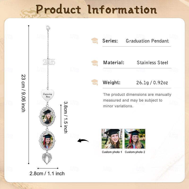 Personalized Graduation Tassel Photo Charm with Angel Wing, Custom Double-Sided Photo Pendant with Year Tag, Graduation Season Gift to Preserve Youthful Memories, Unique Jewelry for Family, Friends, or Lover3
