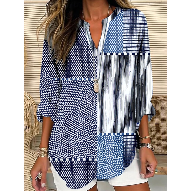 Women's Blouse Tunic V Neck Long Sleeve Boho Casual Tops Graphic Geometric Polka Dot Elegant Stylish Regular Tops Daily Print Pink Blue Orange Green