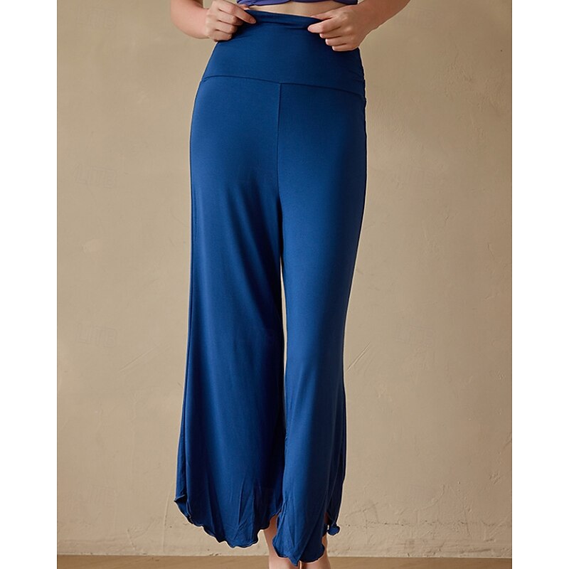 Women's Wide Leg Pants Yoga Pants Cropped Pants High Waist Pilates Fitness Yoga Pants Solid Color Apricot Black Blue Spandex Winter Sports Activewear High Elasticity3