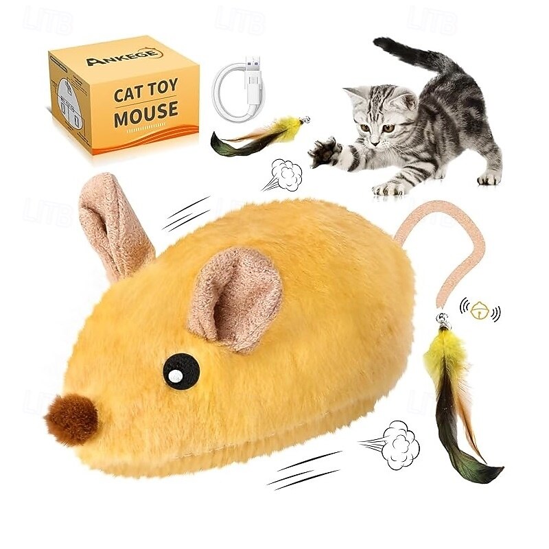 Feather Toy Interactive Toy Mice & Animal Toy with LED Removable USB Charger Releasing Pressure Pet Training for Dog Cat Indoor Outdoor Pet Play