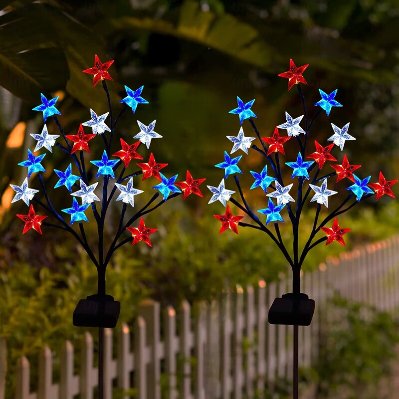 1 Pc Outdoor Waterproof Solar July 4th Memorial Day Independence Day Red, White, Blue Pentagram Ground Insertion Light Courtyard Garden Path Lawn Tomb Decoration Light3
