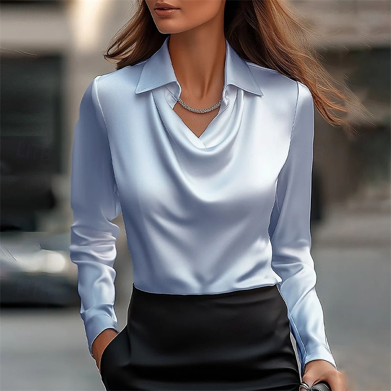 Women's Dressy Tops Satin Sequin Tops Plain Daily Stylish Basic Long Sleeve Shirt Collar Regular Tops Work Daily Holiday Black Blue Khaki Spring Fall3