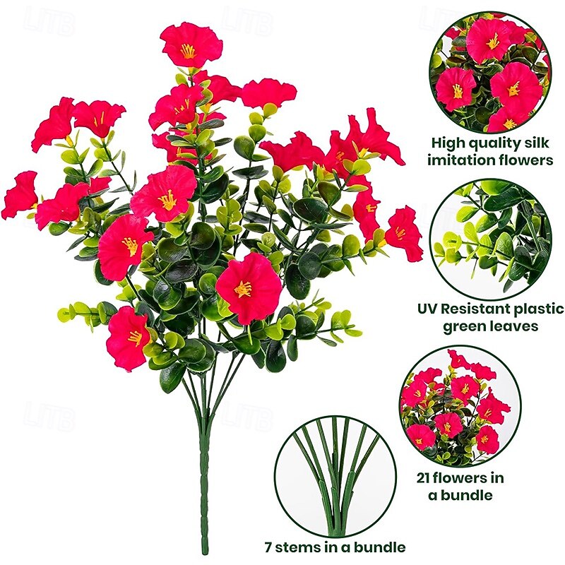 16 Bundles Artificial Faux Flowers for Outdoor - 4 Color Fake Morning Glory for Planter UV Resistant Fake Flowers for Home Porch Patio Outside2