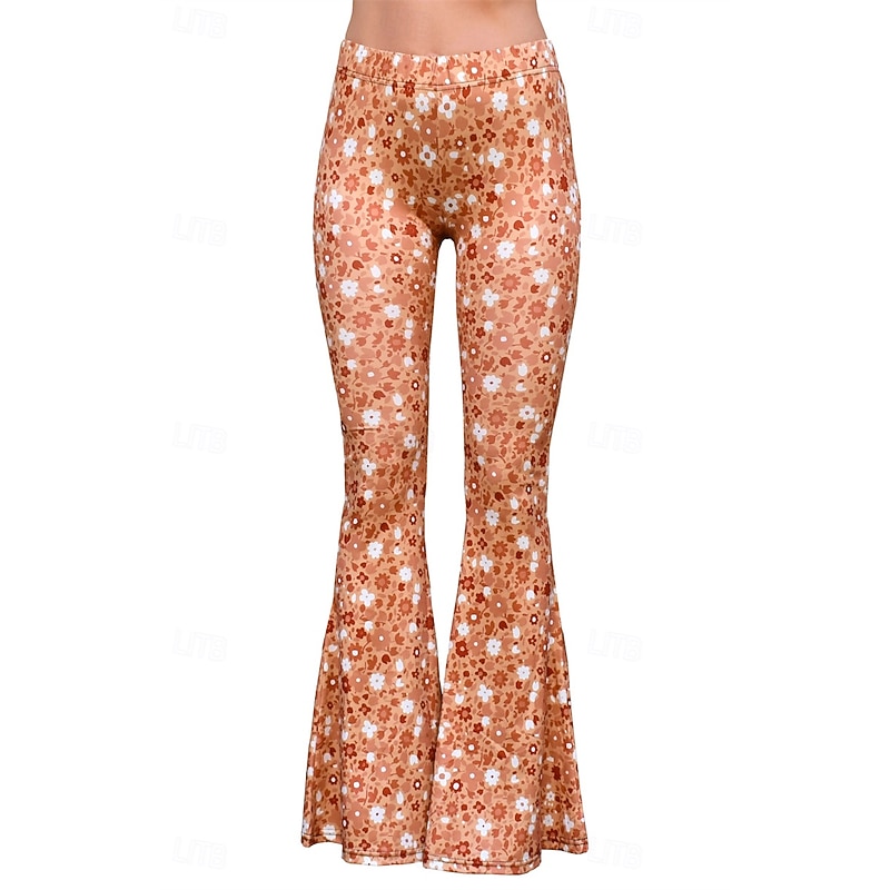 Retro Vintage Boho 1970s Bell Bottoms Pants Flare Leggings Flared Trousers Disco High Waist Floral Fancy Dress Women's Halloween Carnival Vacation Music Festival Festival Adults' Pants3