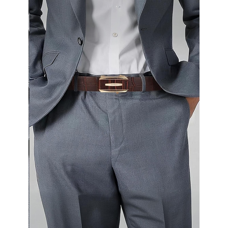 Men's Genuine Leather Ratchet Dress Belt with Automatic Buckle - Classic Crocodile Pattern, Elegant Style, Suitable for Weddings, Business and Formal Occasions2