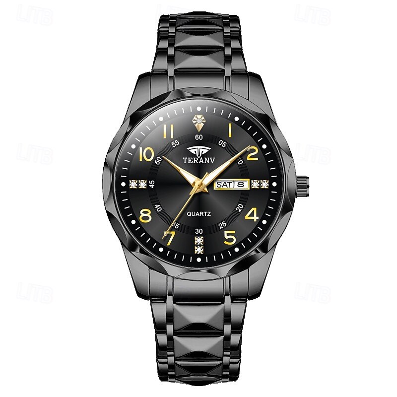 A New Digital Diamond-Shaped Dial Elegant Men'S Quartz Watch - Ipx7 Waterproof Rating Luminous Date And Day Display Alloy Strap - Fashionable And Trendy Versatile For Casual Wear Ideal Gift For Li2