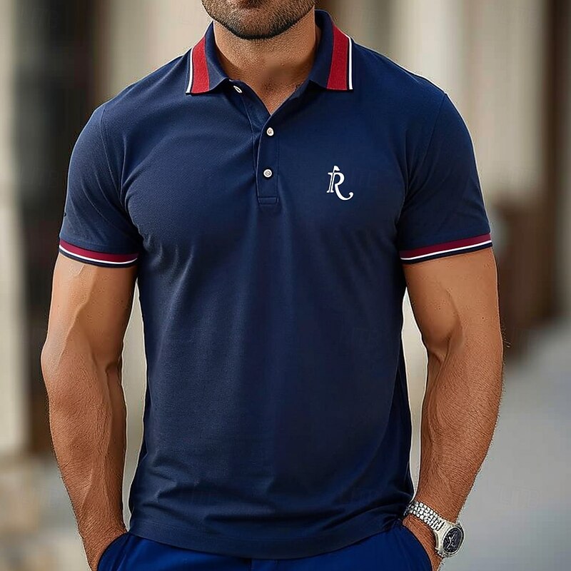 Men's Letter Polo Short Sleeve Polo Shirts Collared Shirts Business Casual School Outdoor Daily Wear 3D Print Summer Dark Green Dark Blue Dark Purple