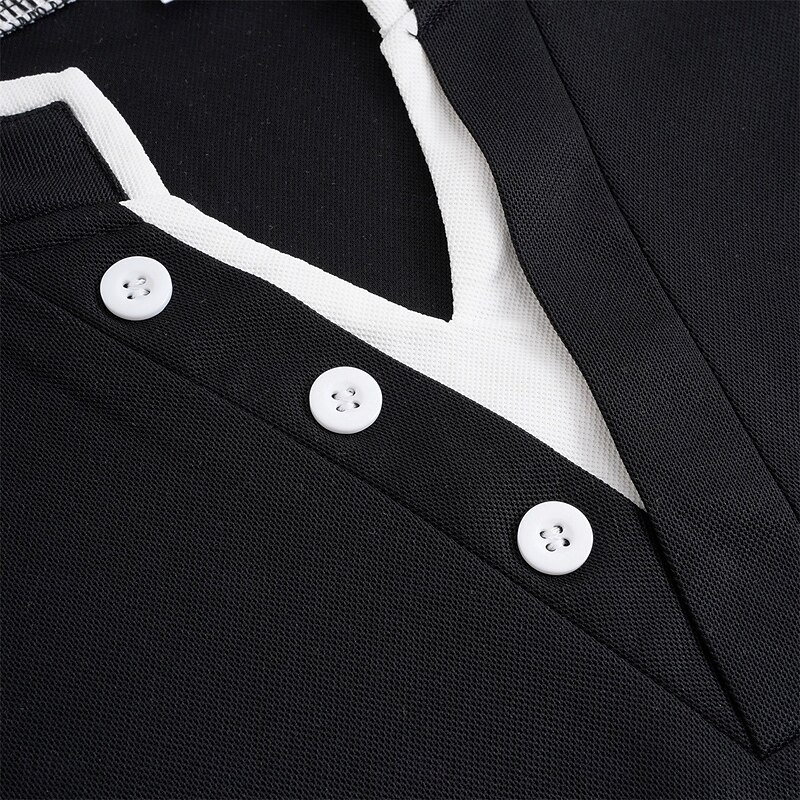 Men's Banded Collar Shirt Short Sleeve V Neck Notched Summer Spring Plain Fashion Basic Modern Buttons Fake two piece Street Casual Daily Black White Navy Blue Top Tee for Men4
