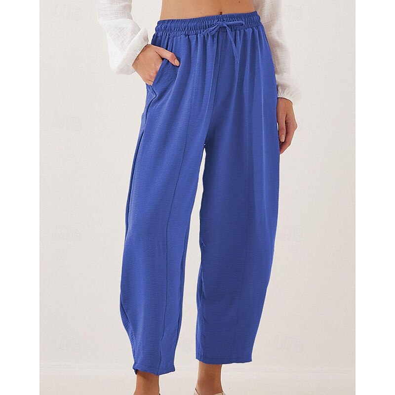Women's Slacks Pants Trousers Fashion Streetwear Full Length Natural Plain Pocket Elastic Drawstring Design Outdoor Comfortable Outdoor Vacation Apricot Light Sky Blue Grey Navy Summer Regular Fit3