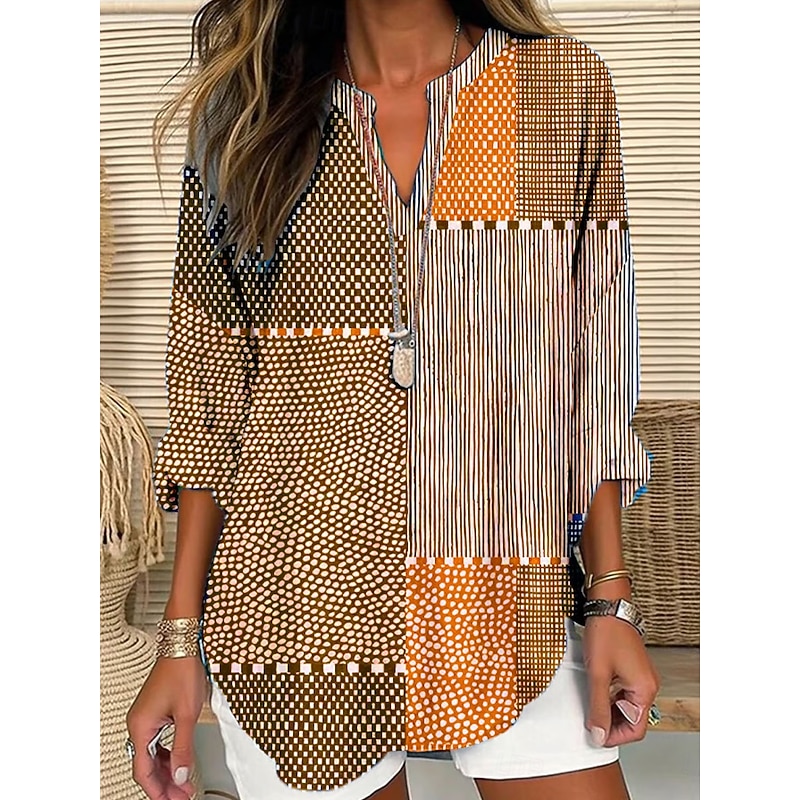 Women's Blouse Tunic V Neck Long Sleeve Boho Casual Tops Graphic Geometric Polka Dot Elegant Stylish Regular Tops Daily Print Pink Blue Orange Green4