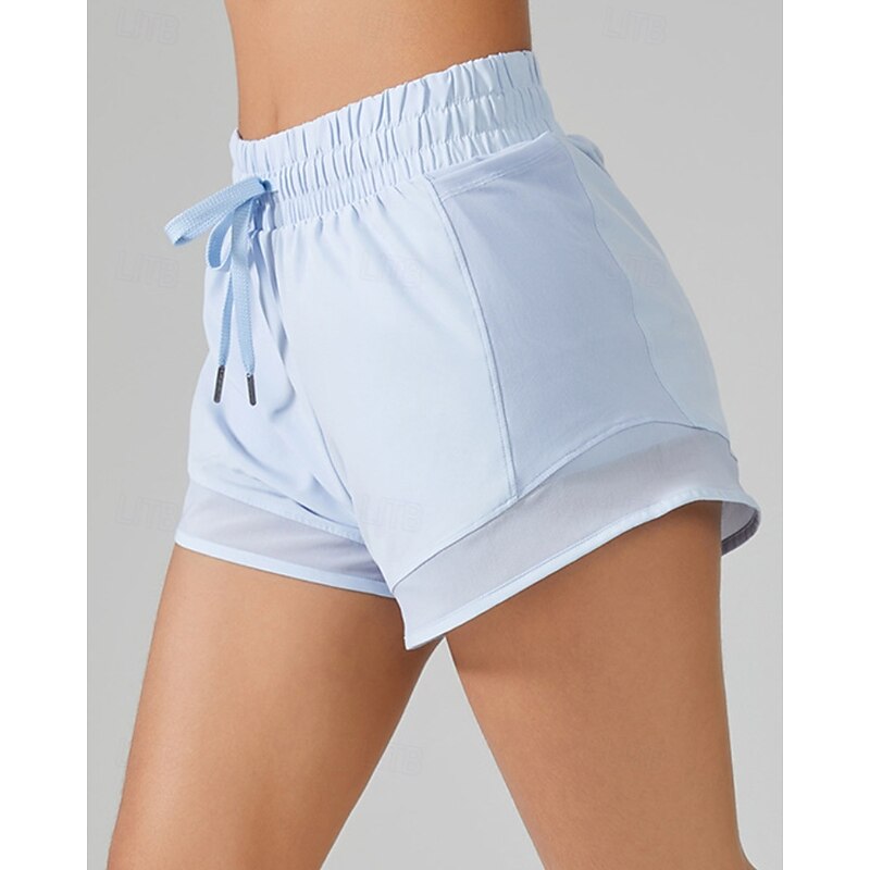 Women's Solid Colored Running Shorts Sports Shorts Drawstring Pocket 2 in 1 Quick Dry Breathable Tennis Pickleball Yoga Bottoms Black Sky Blue Khaki Tennis Clothing4