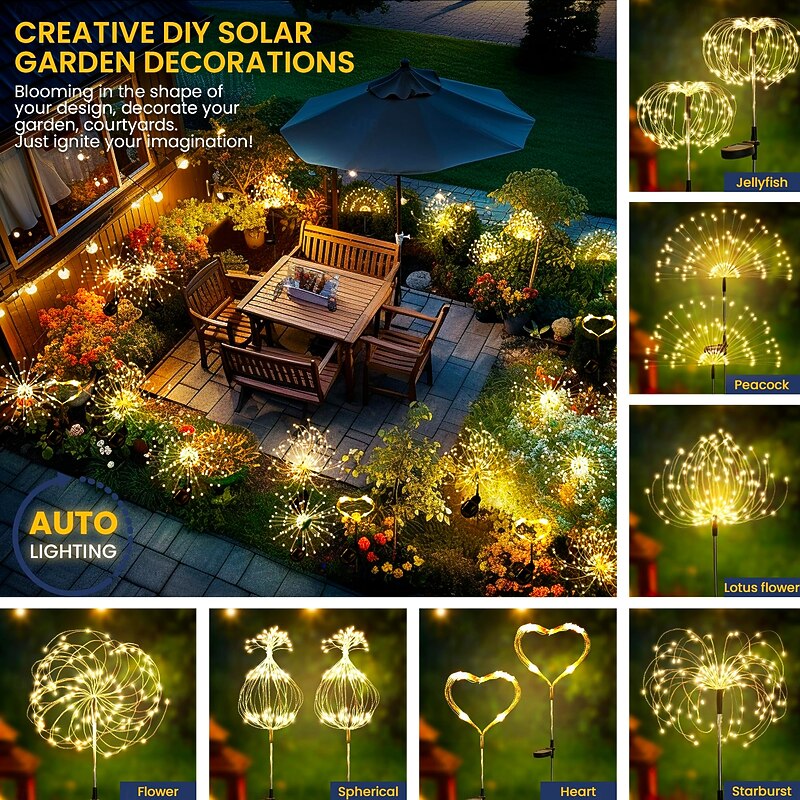 2 Pcs Outdoor Solar Waterproof Fireworks Light 120 LED Beads Courtyard Garden Path Street Lawn Wedding Festival Atmosphere Decorative Light3