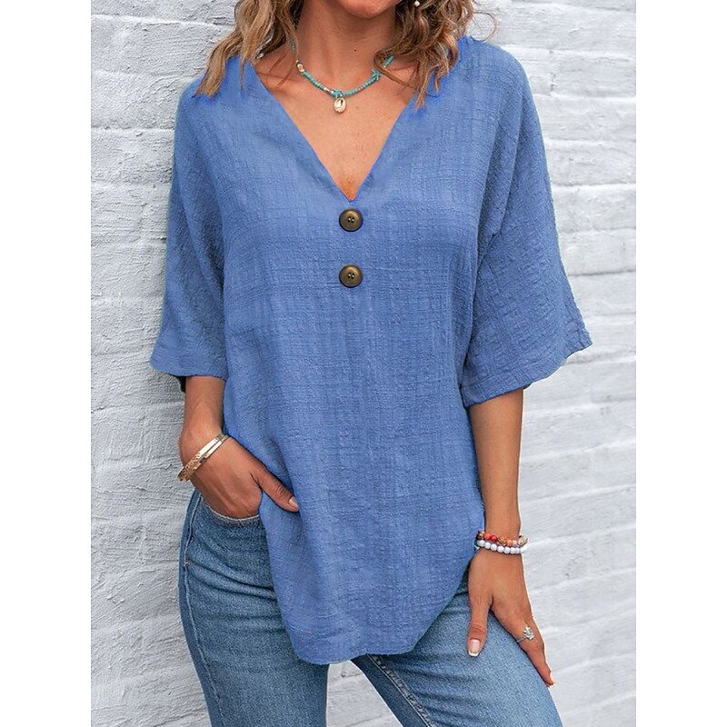 Women's Shirt Plain Basic Casual Half Sleeve Shirt Collar Regular Tops Daily Buttons Yellow Royal Blue Green Light Grey Gray Summer4