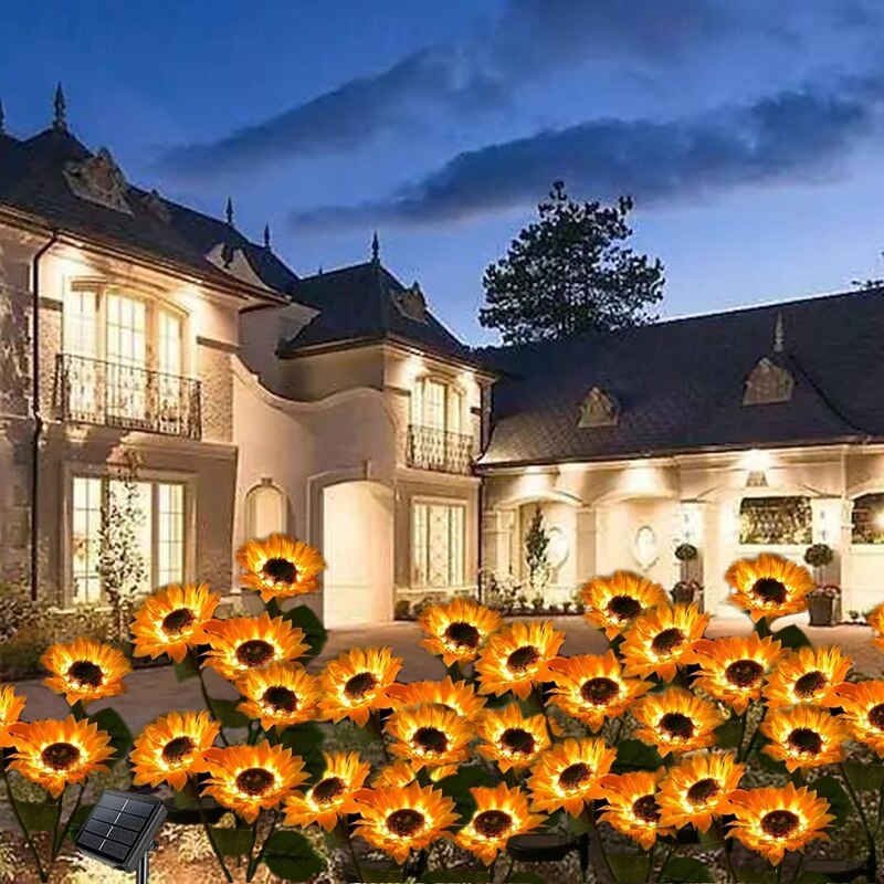 1PC 1 W LED Solar Lights Sunflower Decorative Warm White 3 V Outdoor Lighting Courtyard Garden 126 LED Beads Christmas New Year's3