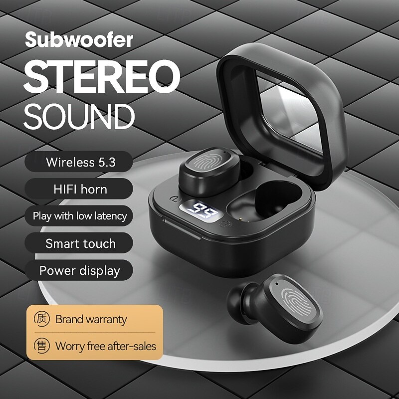 BY18 TWS Wireless Earbuds Bluetooth 5.3 In-Ear Headphones with Charging Case, Low Latency, Stereo Sound, Built-in Mic for Phone and Gaming