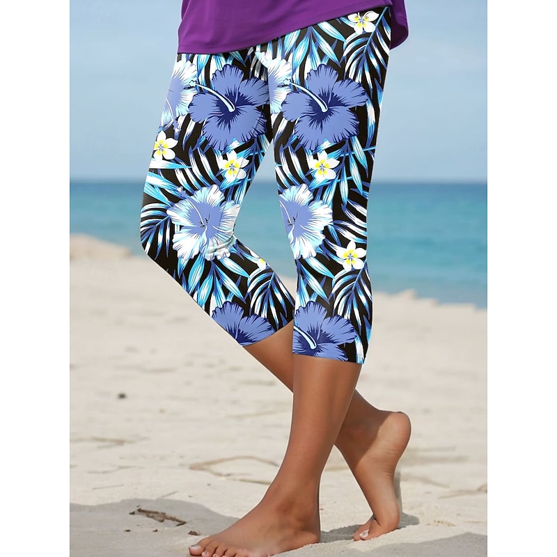 Women's Leggings Capri Pants High Elasticity Vacation Vintage Fashion Calf-Length High Waist Floral Graphic Tropical Printing Thermal Warm Breathable Soft Stretchy Formal Outdoor Vacation