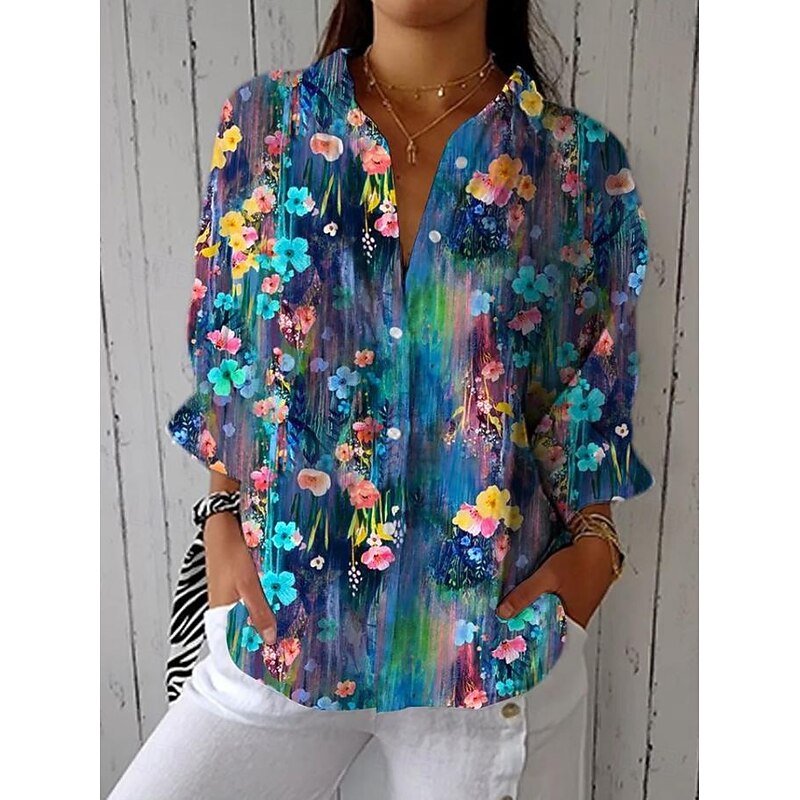 Women's Linen Like Shirt Floral Graphic Stylish Casual Regular Tops Daily Holiday Going out s Yellow Red Blue Green Spring2