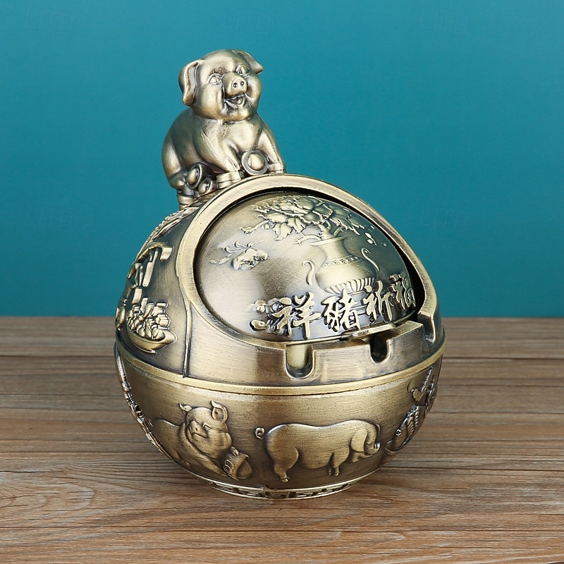 Vintage Ashtray with Lid, Chinese Zodiac 12 Animal Signs Decorative Covered Ashtray, Windproof Desktop Ornament for Home Office Living Room4