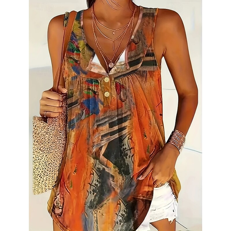 Women's Summer Tops Vintage Sleeveless Sleeveless Shirt Collar Long Tops Daily Blue Orange Summer