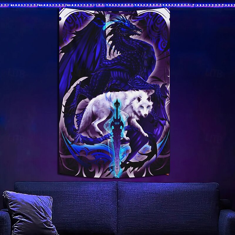 Ruth Thompson Blacklight Tapestry Glow in the Dark Glow Party UV Reactive Trippy Misty Hanging Tapestry Wall Art Mural for Living Room Bedroom Dragonblade ALPHABLADE HIGH REZ2