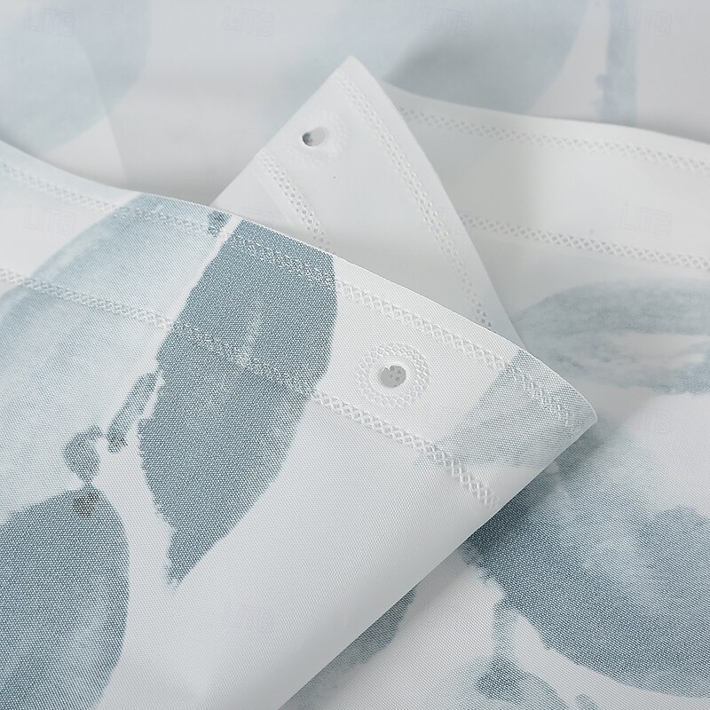 PEVA Shower Curtain Bath Curtain Waterproof Mildew Proof Green Leaf Pattern, Including Hooks 180x180cm 70"x70"3