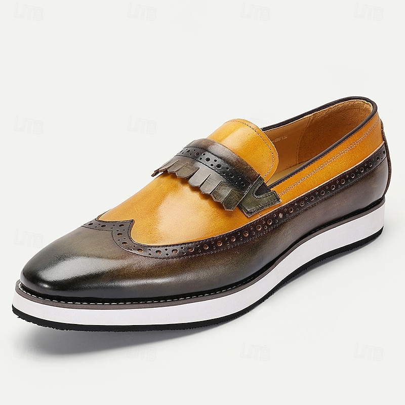 Men's Premium Black and Yellow Leather Slip-On Loafers with Stylish Strap for Casual and Semi-Formal Events2