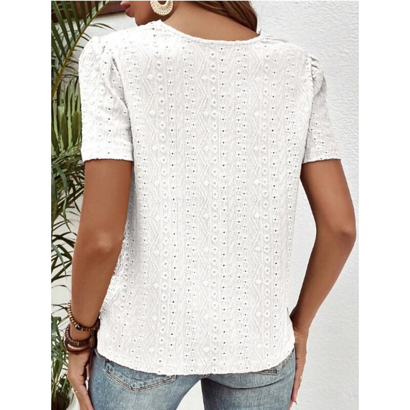 Women's T Shirt Plain Fashion Modern Casual Short Sleeve Crew Neck Regular Tops Daily Weekend Lace Patchwork Black White Pink Blue Khaki Summer2