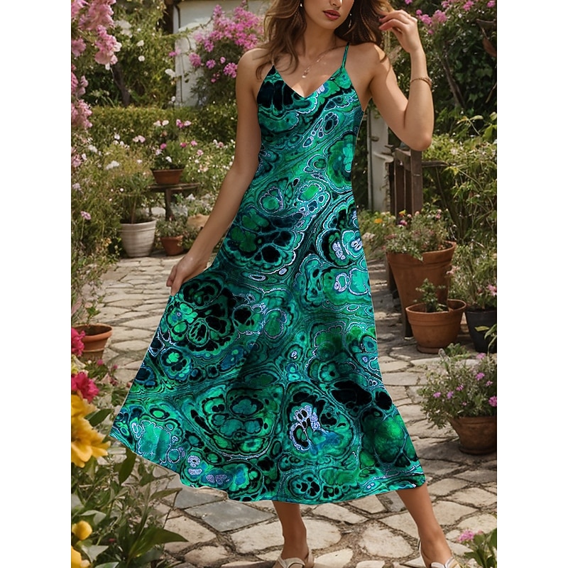 Women's Maxi Dress A Line Dress Summer Dress Slip Dress Vacation Casual Beach Regular Fit Graphic Abstract Marble Sleeveless V Neck Red Blue Purple Green Summer Spring4
