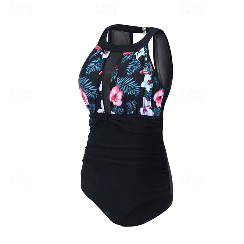 Women's One Piece Swimsuit Mesh Swimwear Floral Swimwear Light Pink Pink Breathable Quick Dry Sleeveless - Swimming Surfing Snorkeling Summer4