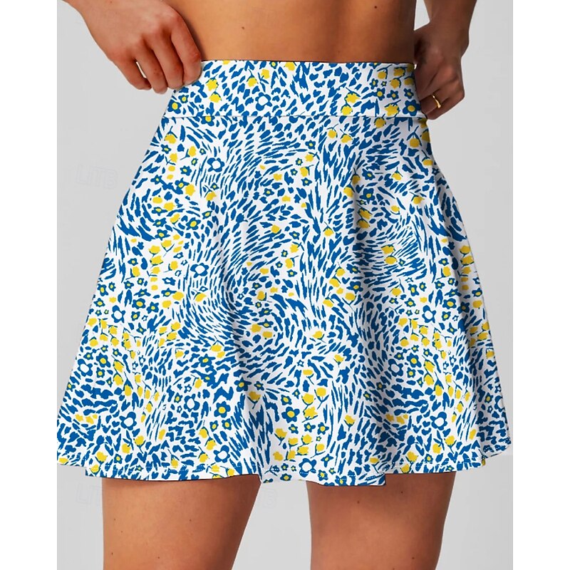 Women's Floral Tennis Skirts with Shorts High-Top Moisture Wicking Breathable Tennis Golf Pickleball Blue Orange Green Tennis Clothing4
