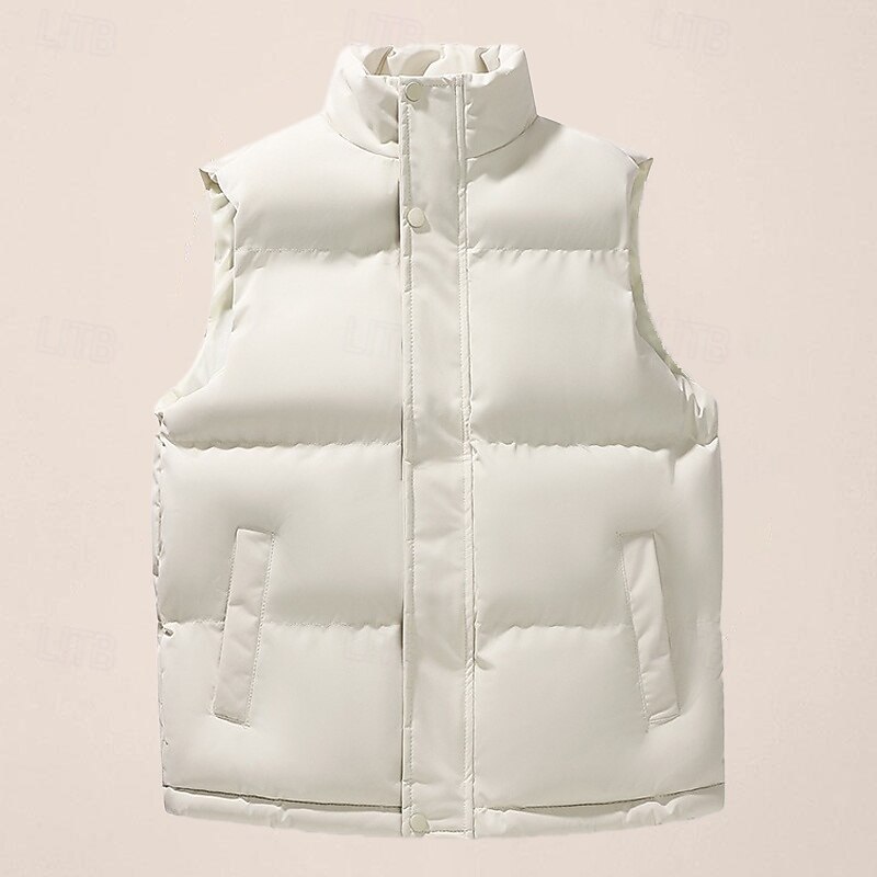Men's Puffer Vest Daily Casual Spring &  Fall Pocket Polyester Comfortable Solid Color Zipper Stand Collar Black White Blue Vest4